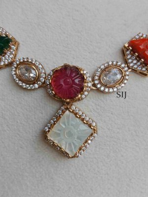 Gold Finish Navaratna Stone Victorian Necklace