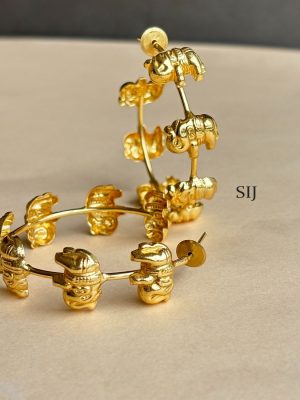 Gold Finish Elephant Design Ring Type Earrings