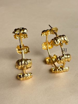Gold Finish Elephant Design Ring Type Earrings