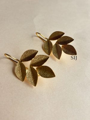 Gold Finish Leaf Design Hook Earrings