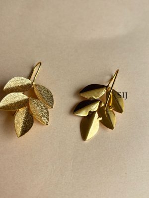 Gold Finish Leaf Design Hook Earrings