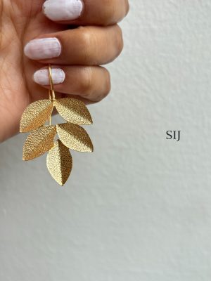 Gold Finish Leaf Design Hook Earrings