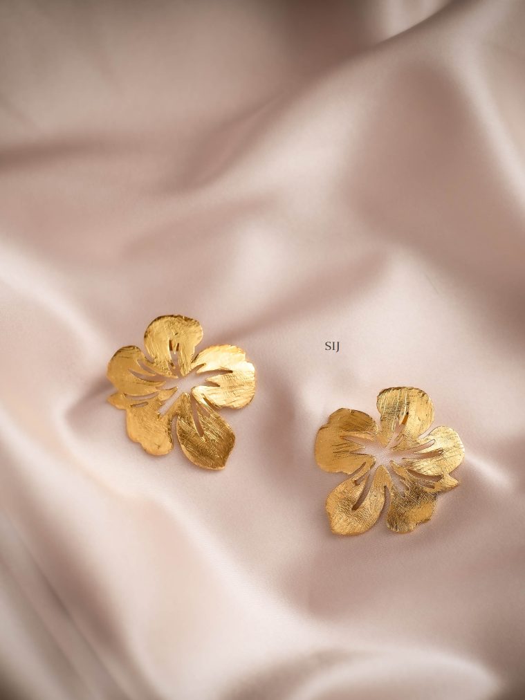 Gold Finish Big Flower Design Anti Tarnish Earrings
