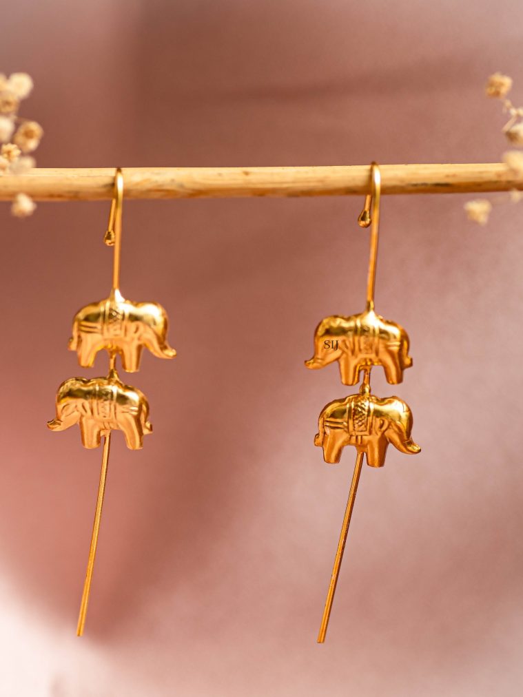 Traditional Twin Elephant Anti Tarnish Ear Pins