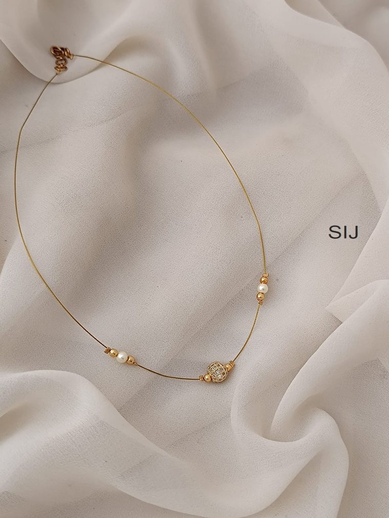 Gold Finish Single Beaded Invisible Necklace