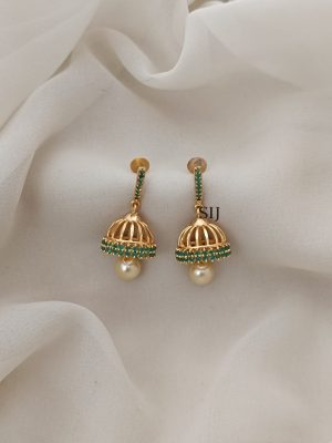 Gold Finish Emerald Screw Back Jhumkas