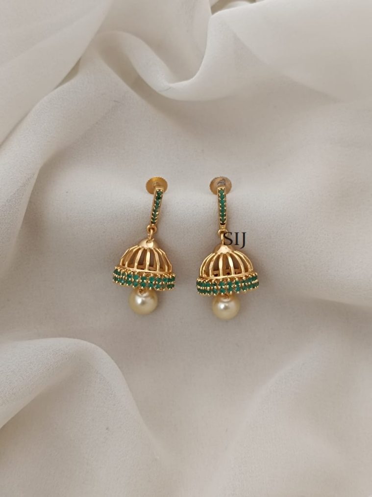 Gold Finish Emerald Screw Back Jhumkas