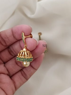 Gold Finish Emerald Screw Back Jhumkas