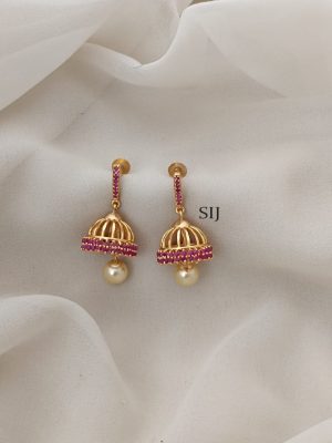 Gold Finish Ruby Screw Back Jhumkas