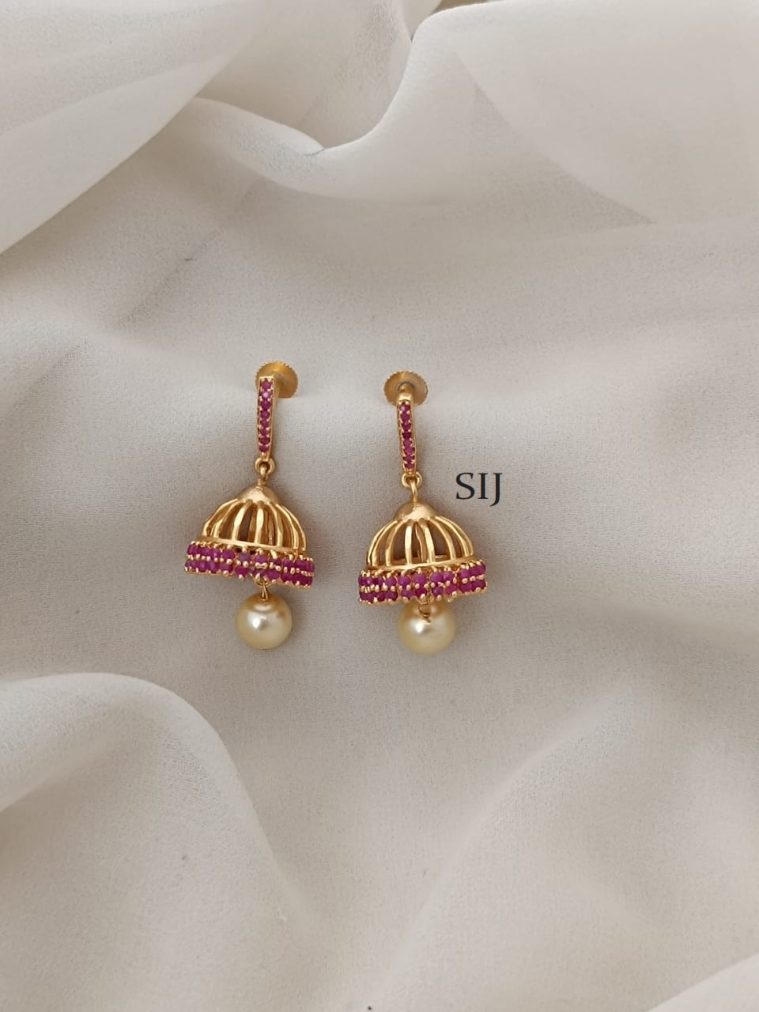 Gold Finish Ruby Screw Back Jhumkas