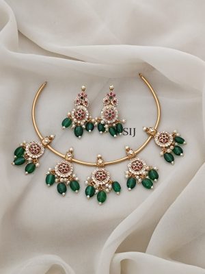 Gold Finish White Ruby Pendant Hasli Necklace