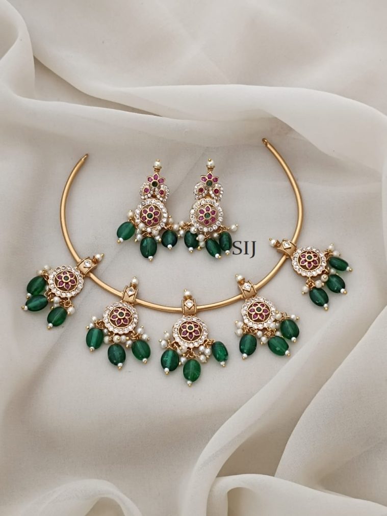 Gold Finish White Ruby Pendant Hasli Necklace