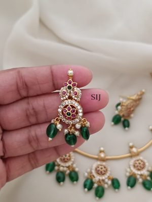 Gold Finish White Ruby Pendant Hasli Necklace