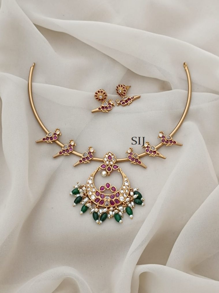 Gold Finish Peacock Pendant Hasli Necklace