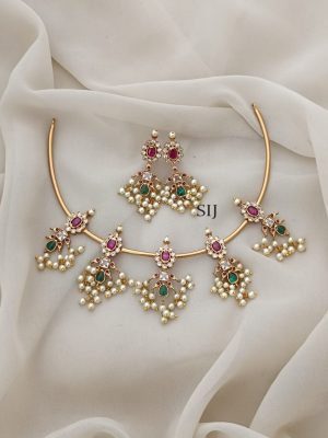 Artificial AD Stones Pearl Pendant Hasli Necklace
