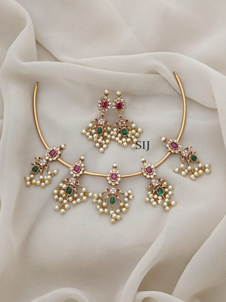 Artificial AD Stones Pearl Pendant Hasli Necklace