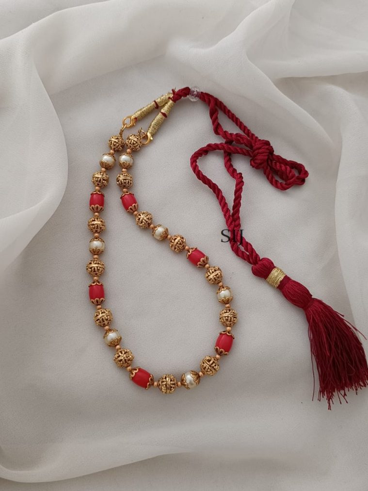 Gold Finish Coral Pearl Gold Ball Chain