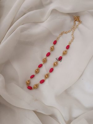 Gold Finish Coral And Gold Ball Chain