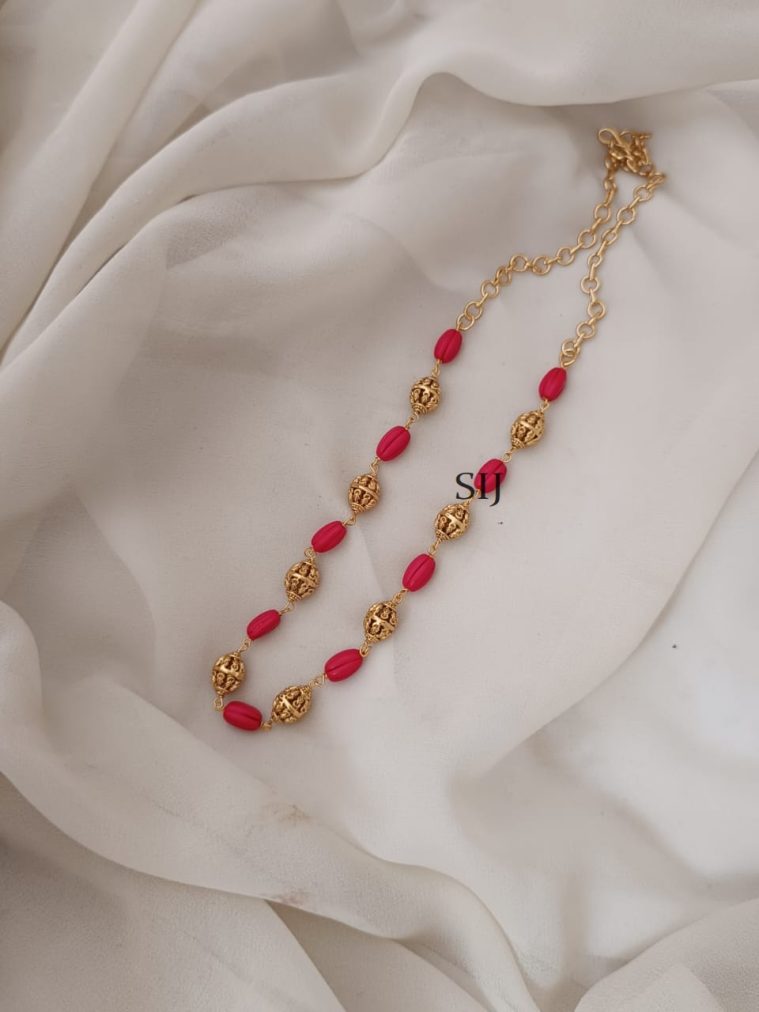 Gold Finish Coral And Gold Ball Chain