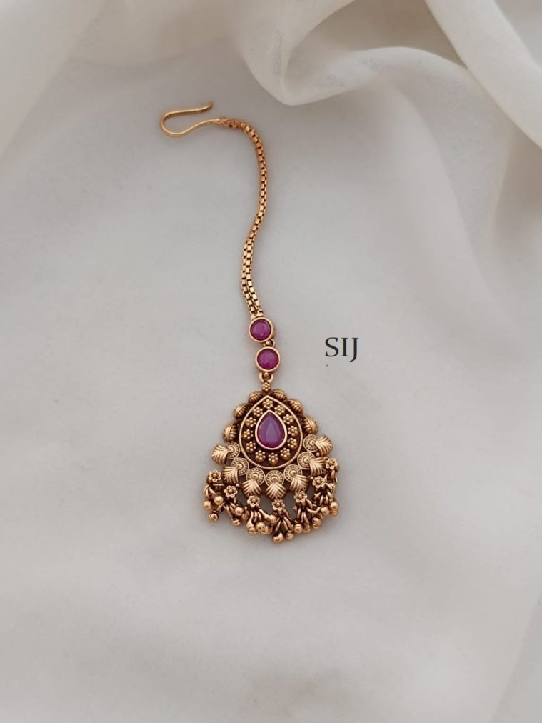 Gold Finish Ruby Stones Maang Tikka