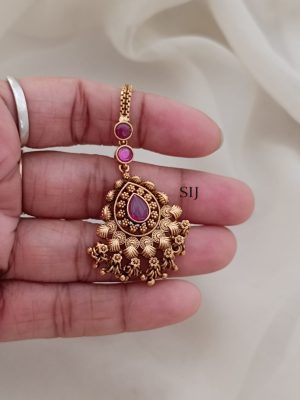 Gold Finish Ruby Stones Maang Tikka