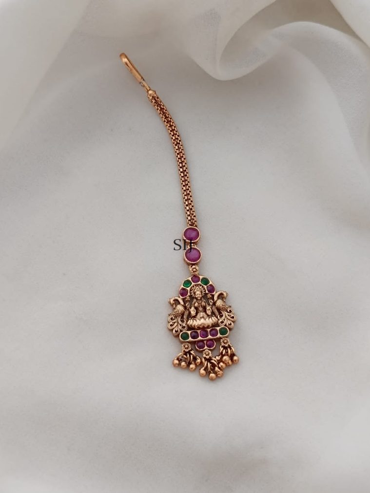 Matt Finish Lakshmi Peacock Kemp Stones Maang Tikka