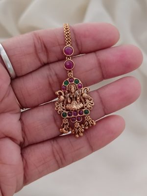 Matt Finish Lakshmi Peacock Kemp Stones Maang Tikka