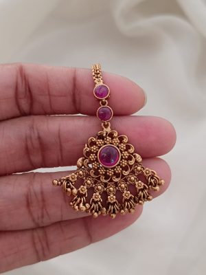 Matt Finish Ruby Stones Maang Tikka