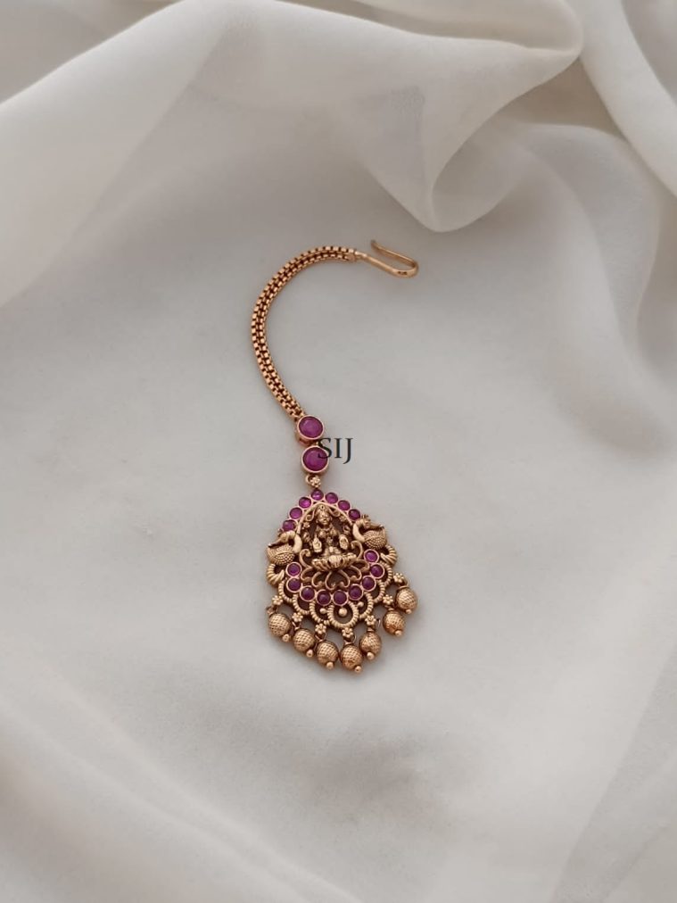Antique Lakshmi Peacock Ruby Stones Maang Tikka