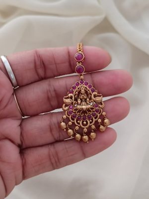 Antique Lakshmi Peacock Ruby Stones Maang Tikka