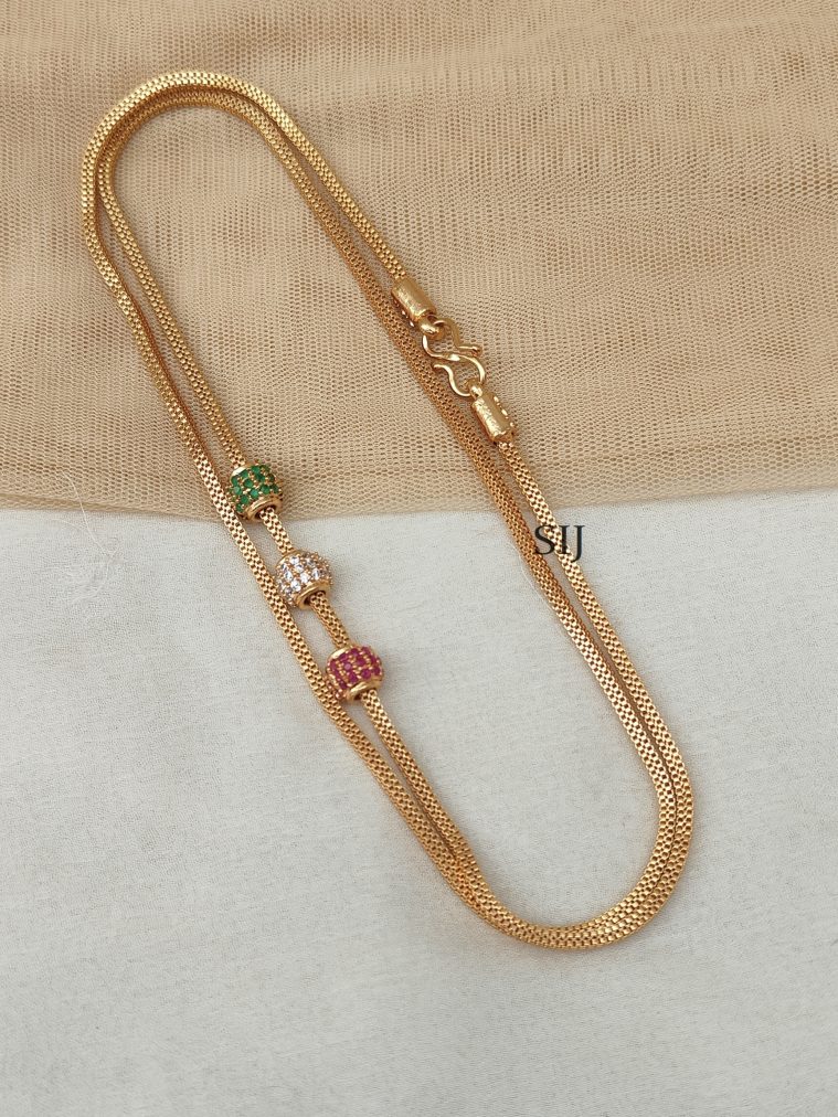 Gold Finish Tricolor Stones Ball Mugappu Chain