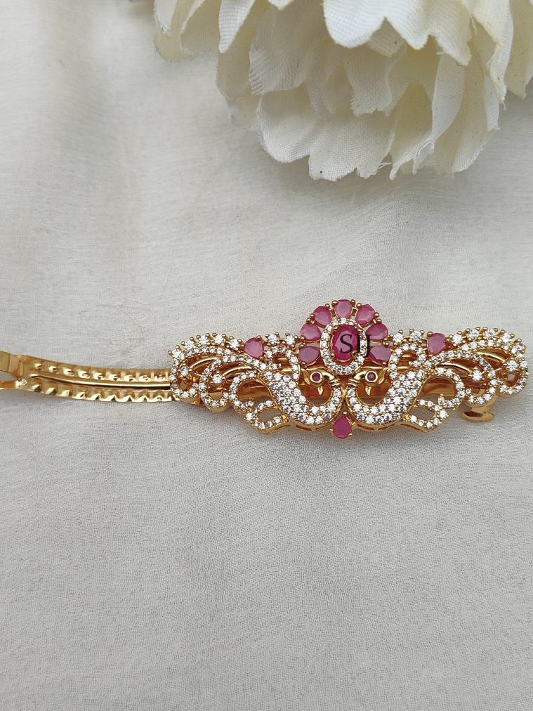 Gold Finish White And Ruby Stones Hair Clip