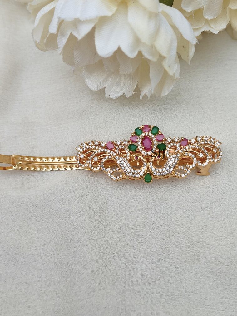 White Ruby Green Stones Hair Clip