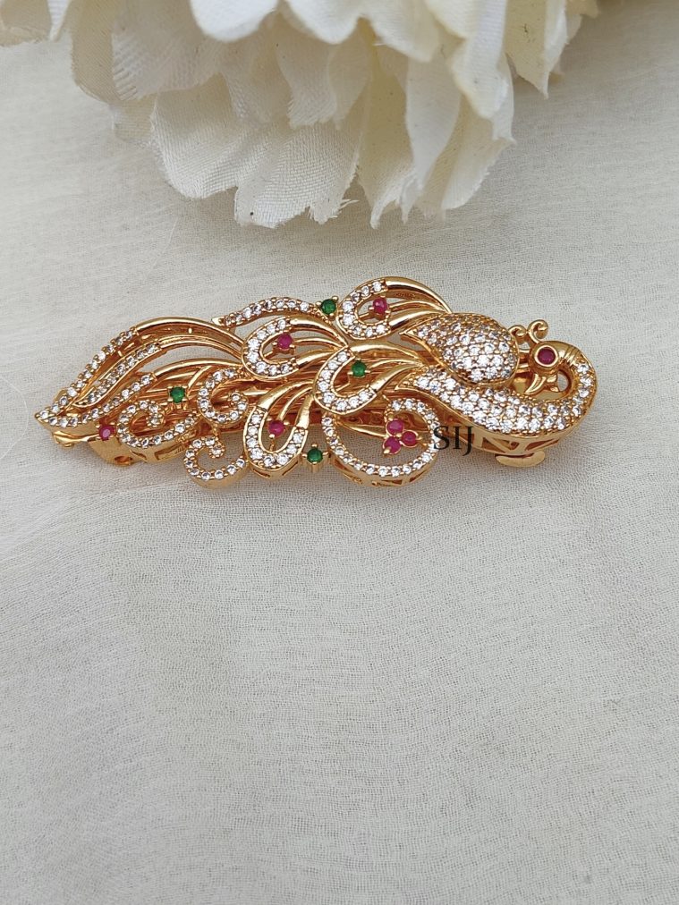 Gold Finish Peacock With Stones Hair Clip