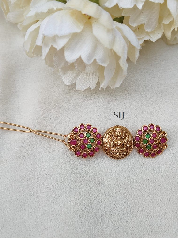 Antique Lakshmi With Kemp Stones Hair Clip