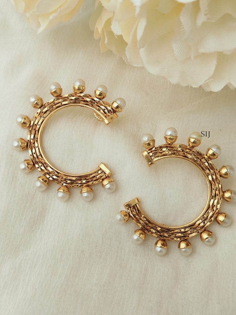 Matte Finish Pearl Studded C Shape Earrings