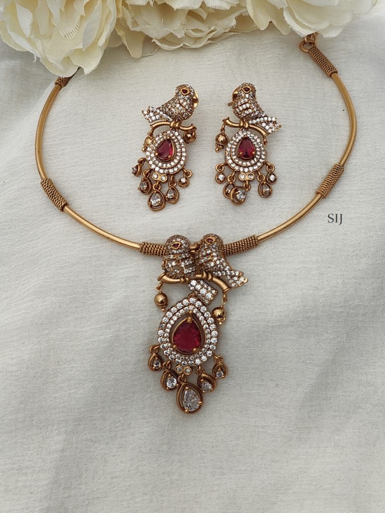 Gold Finish Love Bird Pendant Hasli Necklace