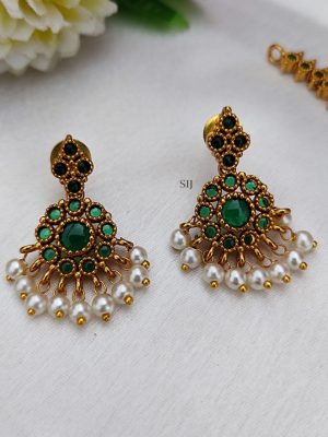 Gold Polish Green Stones Attigai Necklace
