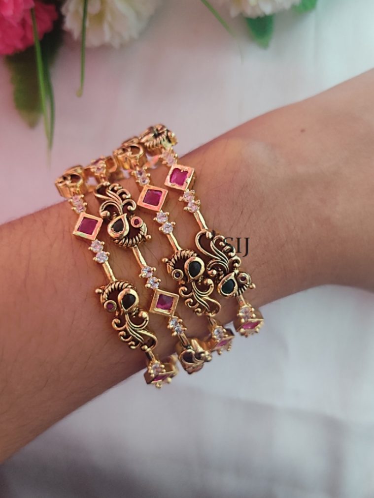 Gold Finish Ruby Peacock Bangles