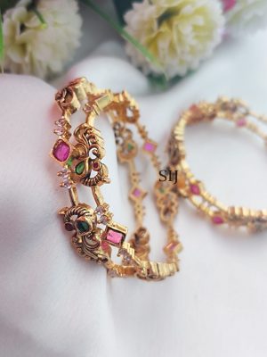 Gold Finish Ruby Peacock Bangles