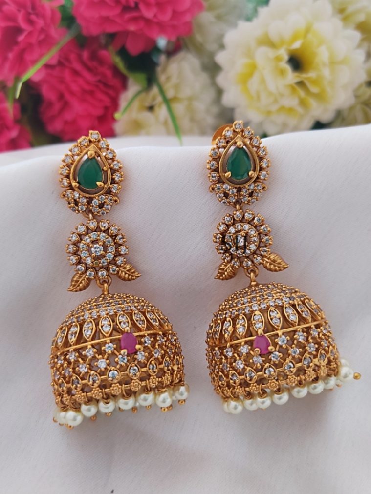 Matt Finish AD Stones Jhumkas