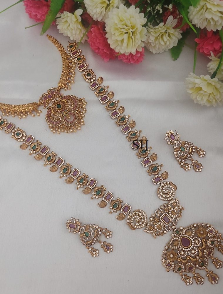 Gold Finish AD Stones Bridal Jewellery Set