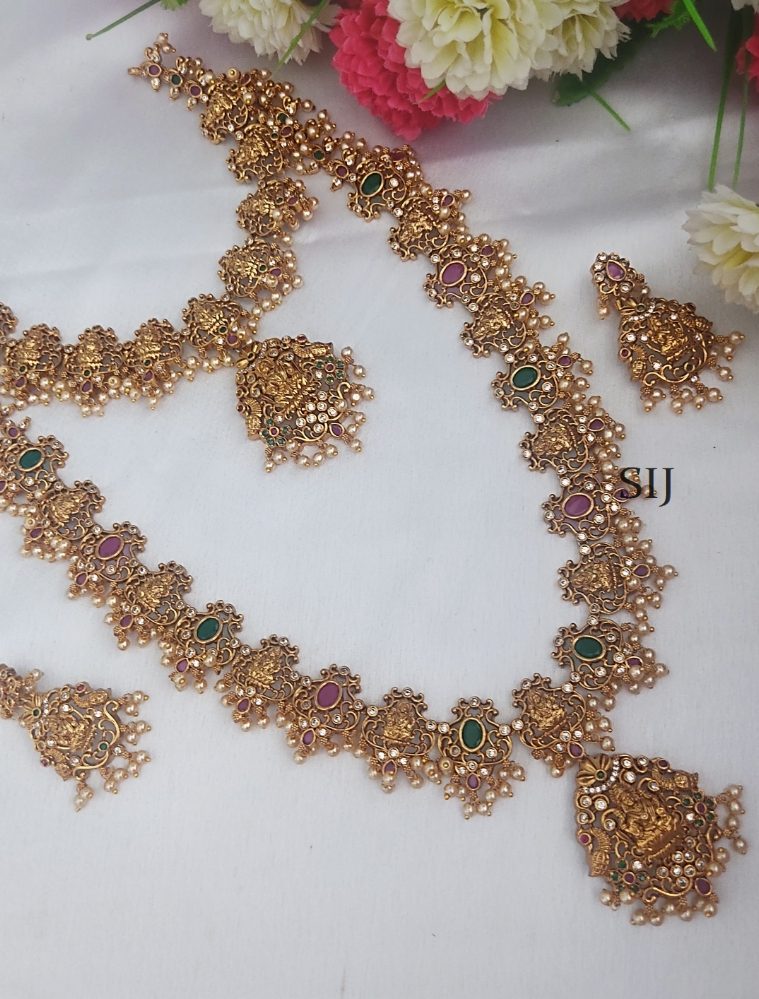 Gold Finish AD Lakshmi Pendant Bridal Jewellery Set