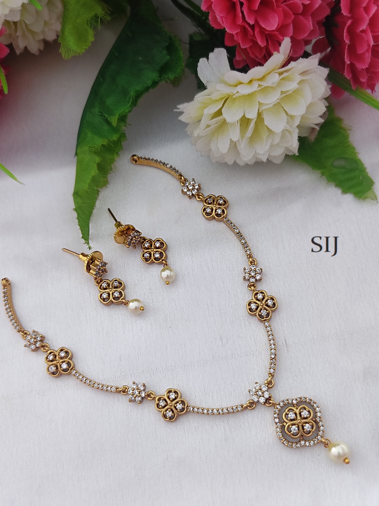 Gold Finish White AD Stones Necklace
