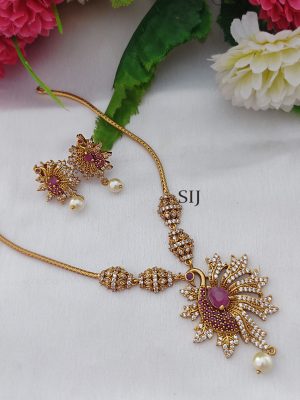 Imitation Peacock Pendant White And Ruby Necklace