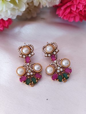 Gold Finish Pearl AD Stones Necklace