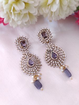 Gold Finish White And Grey Stones Necklace
