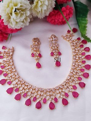 Imitation White And Ruby Stones Necklace