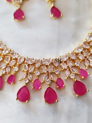Imitation White And Ruby Stones Necklace