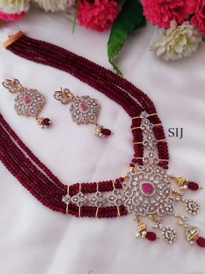 Rhodium Polish Beaded Long Necklace